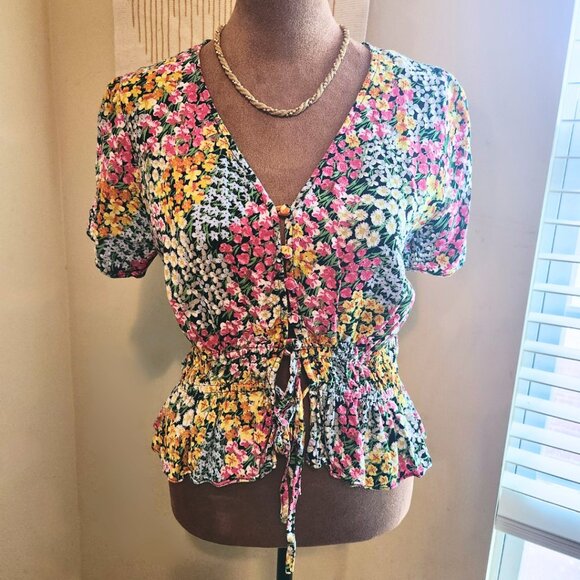 Takara Tops - Takara Bright And Playful Cottagecore Button Down Vintage Look Floral Top Size S